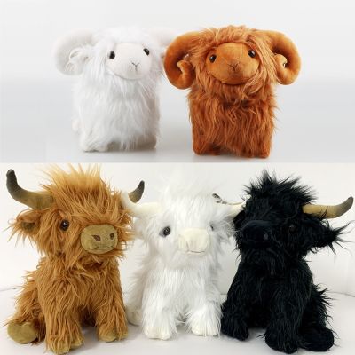✴✁✘ Simulation Highland Cows and Sheep Animal Plush Doll Soft Stuffed Cow Cattlle Plush Toy Plushie Gift for Kids Boys Girls
