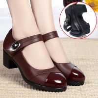 Rimocy Crystal Button Med Heels Mary Janes Women 2022 New Comfort Soft Bottom Moccasins Shoes Woman Square Heel Casual Shoes