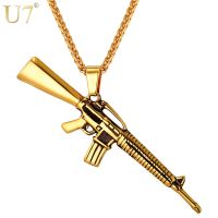 U7 Necklaces Pendants Gold Color Stainless Steel M16 Charm Necklace American Style Hip Hop Men Jewelry P732 Fashion Chain Necklaces