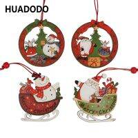 HUADODO 4Pcs Creative Santa Clause amp; snowman Wooden Christmas Pendants Ornament for Christmas tree Ornaments decoration Kids toys