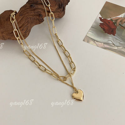 R Cool Double Layer Love Pendant Necklace Multilayer Chain Clavicle Necklace
