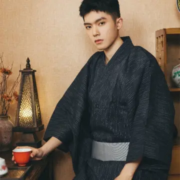 Men's Japanese Kimono Traditional Summer Yukata with Belt Cotton Household  Bathrobe Cosplay Wear Photography Clothing