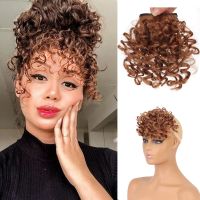 【DT】hot！ Synthetic Curly Bangs for Afro Puff Kinky Clip In Hairpieces Resistant Hair Extension