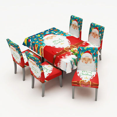 Red Santa Claus Oil-proof Waterproof Christmas Tablecloth Home Dining xmas Tablecloth Siamese Elastic Chair Cover