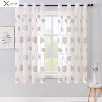 【YD】 XUNTUO 2 Pieces Embroidered Tulle Short Sheer Curtains for Room Bedroom  Voile Half Window Drapes