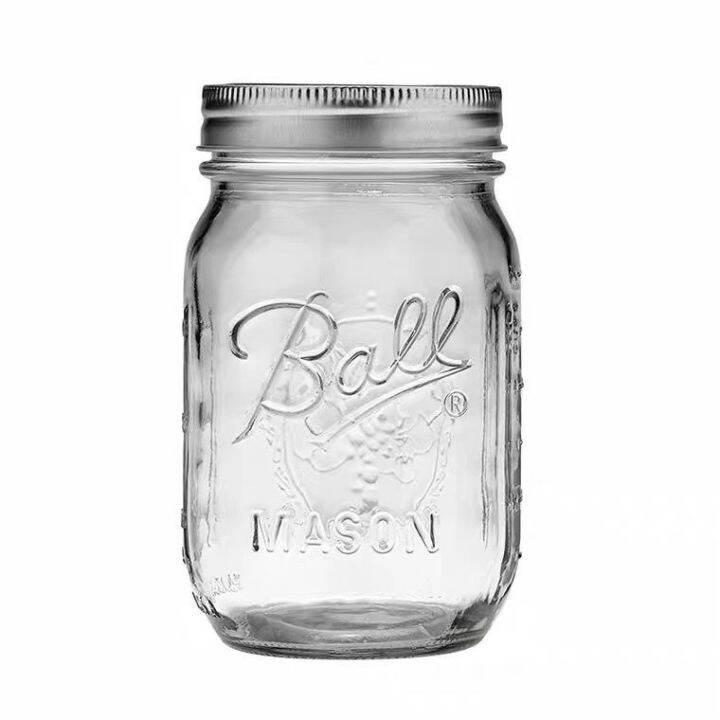 พร้อมส่ง-ลูกปากมาตรฐาน-16-อ-โหลแก้วmason-jar-ball-mason-473ml-american-mason-jar-แก้ว-jar-ปิดผนึกโปร่งใส-scale-jar-overnight-oatmeal-cup-milkshake-drink