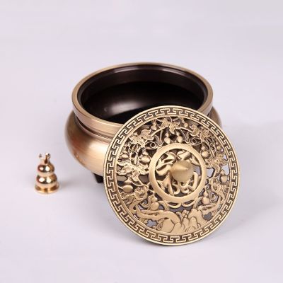 2022 The New Three Legged Pure Copper Household Indoor Decorative Zen Sandalwood Carving Classical Antique Incense Burner