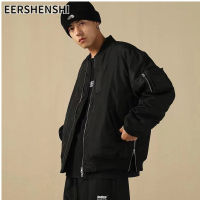 EERSHENSHI เสื้อแจ็คเก็ตบอมเบอร์ปักลายวินเทจของผู้ชายเครื่องแบบเบสบอลทรงหลวม