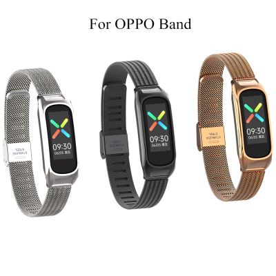 （A Decent035）สร้อยข้อมือโลหะสแตนเลสสำหรับ OPPO วงนาฬิกาสร้อยข้อมือสายรัดหัวเข็มขัดสายรัดข้อมือสำหรับ OPPO วงสมาร์ท