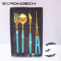 4Pcs Luxury Cutlery Set Chopsticks Knife Fork Spoon Bling Rhinestone Stainless Steel Tableware Korean Dinnerware Set Gifts