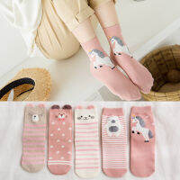 5 Pairs Cotton Women Tube Socks Set Female Casual 3D Socks Cartoon Harajuku Animal Cat Dog Unicorn Gift Cute Kawaii Girls Winter