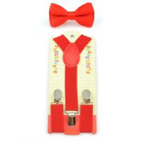 Fashion Kids Children Boys Girls "Solid Red" Pattern Elastic Suspenders Bow tie Set Y-Shape Braces Butterfly Knot Sets Christmas Boys Clothing