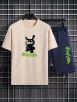 Mens Casual Trendy Cartoon Character Graphic Print Comfortable Crew Neck Short Sleeve T-shirt &amp; Shorts Sets, Summer Oversized L