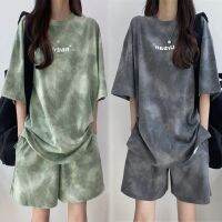 [WDB]▥✉ 2Pcs/ Womens Fashion Casual Suit Sets Tie-dye Style Tops Shorts Set