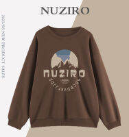 NUZIRO เสื้อสเวตเชิ้ตพิมพ์ลายแขนยาวขนาดใหญ่รอบคอหลวมสไตล์เกาหลี#A2227