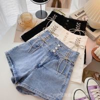 COD jfdss Vintage Blue Small Korean Version Fashionable Unique High Waist Denim Wide-Leg Shorts Summer Hot Girl A-Line Short Pants Women