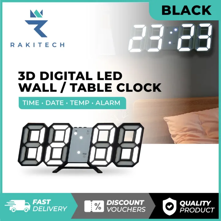 3D LED Wall Clock Minimalist 3D LED Clock Wall Mount / Desk Clock