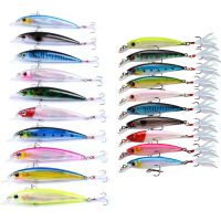 10pcs Laser Minnow Crankbait Fishing Lures Set Sea Bass Feather Wobbler Artificial Bait For Fishing Tackle Hard Plastic SwimbaitLures Baits