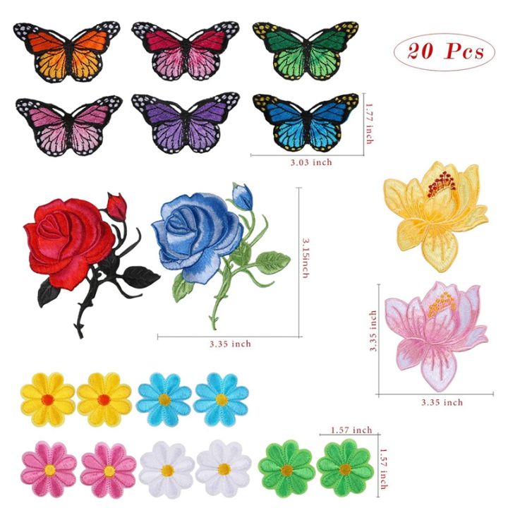 20-pcs-flowers-butterfly-iron-on-patches-sew-on-embroidery-applique-patches-for-arts-crafts-diy-decor-jeans-jackets-bags