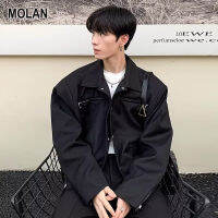 MOLAN เสื้อแจ็กเก็ตหนัง PU สำหรับผู้ชาย,เสื้อแจ็คเก็ตหนังสำหรับใส่ทำงานดีไซน์วินเทจลำลองขาสั้นเสื้อโค้ทแฟชั่น