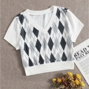 Argyle sweater crop discount top