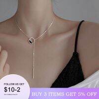 Genuine 925 Sterling Silver Black Round Necklace Charm Jewelry Women Gift Sexy Style