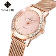 WWOOR Đồng Hồ Nữ Kim Cương Sang Trọng Đồng Hồ Đeo Tay Thạch Anh Nữ Thời