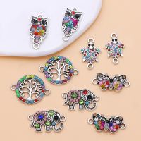 【YF】 10 pçs banhado a prata colorido borboleta elefante coruja árvore tartaruga conectores encantos para fazer jóias diy pulseiras acessórios