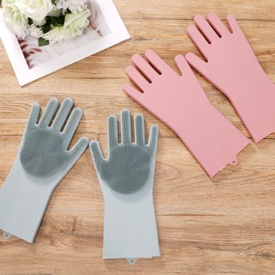 Magic Silicone Cleaning Gloves A Pair Scrubber Rubber Dusting Dish Washing Pet Care Grooming Hair Car Insulated Kitchen Helper Safety Gloves