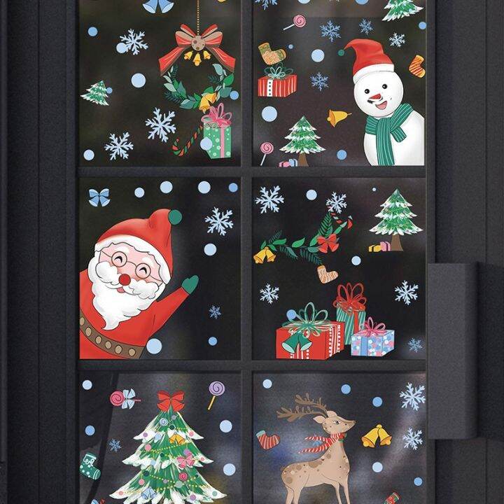 happy-new-year-decor-santa-and-snowman-reindeer-cristmas-tree-glass-window-sticker-merry-christmas-decoration-2023-wall-mural-ar