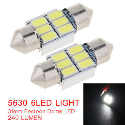 2ชิ้น31มม. สีขาว12V 5630 6 SMD Au สามารถโดยสารรถประจำทางโดมใส่หลอดไฟภายในรถ LED 3W