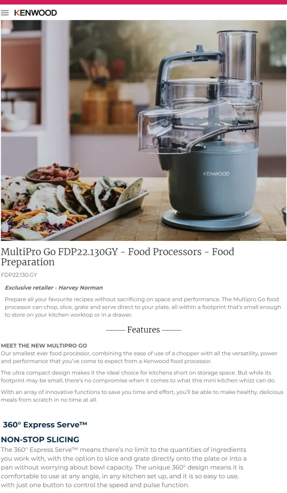 Kenwood MultiPro Go Food Processor FDP22130GY