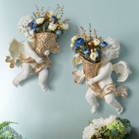 European Home Wall sculpture angel flower pot Vase Mural Crafts Decoration American Hanging Vintage Room Decor Ornament