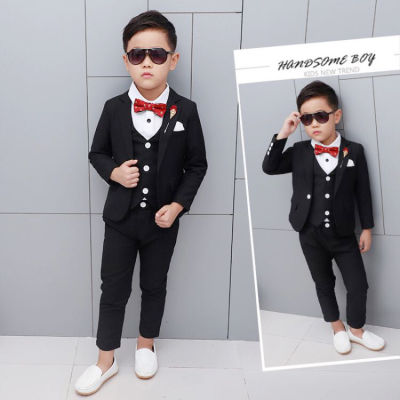 Brand New Boys Formal Wedding Party Suits Sets Children Blazer Vest pants Tie 4PCS Clothing Sets Kids Performances Dress Costume