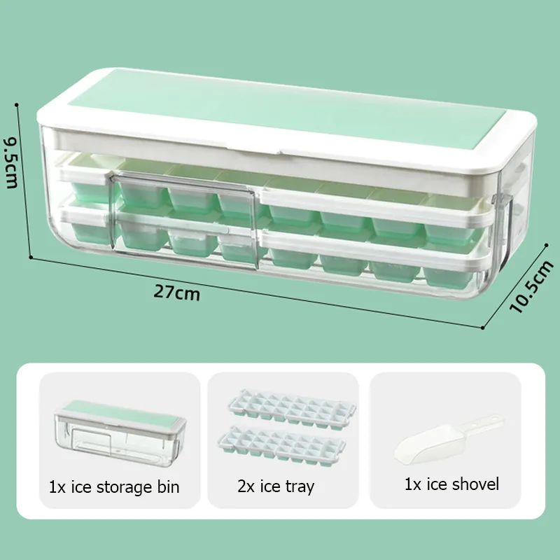 Silicone Ice Cube Tray With Lid And Bin, 48 Grids Press Type Ice Cube Molds  Comes With Storage Bin And Ice Scoop