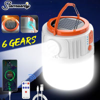 Solar Camping Light USB Rechargeable Bulb 6 Gears Remote Control Tent Lamp Portable Lanterns Emergency Lights Outdoor