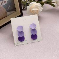 Vogue of new fund of 2020 purple wafer earrings South Korea female temperament than fairy long money earring jewelry gifts