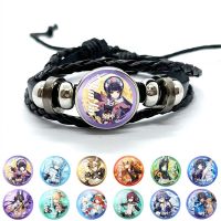 Anime Figure Genshin Impact Charms For Bracelets For Women Fashion Handmade Leather Bracelets Cartoon Snap Button Bangle Gift