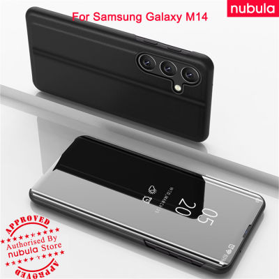 NUBULA เคส Samsung Galaxy M14 (6.6 ") นิ้วกระจกเงาเคลือบสุดหรูเคสพลิกแบบฝาพับ Hp Galaxy M14แบบฝาพับหนัง PU ในตัวขาตั้งที่มองเห็นได้ชัดเจนเคสแบบพับปิดได้สำหรับ Samsung Galaxy M14