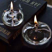 【hot】⊙◑  Transparent Glass Candlestick Lamp Candlelight Candle Holders with Wick Dinner Table Rustic Decoration