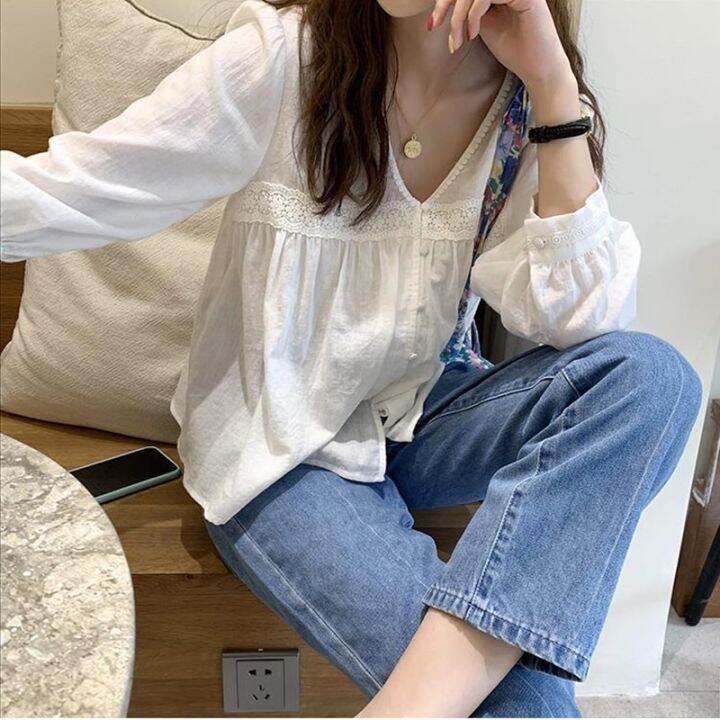 mexzt-vintage-sweet-lace-shirts-women-korean-cute-v-neck-long-sleeve-loose-blouses-summer-streetwear-boho-beach-casual-tops-new