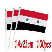 ZXZ 100pcs Syria hand Flag 14*21cm Polyester Double Side Printing SY Syria Hand waving Flag with plastic flagpole