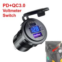 PD Type C QC 3.0 USB Fast Charger Socket with Switch Voltmeter Power Outlet Quick Charge for 12V 24V Car Motorcycle RV Boat ATV