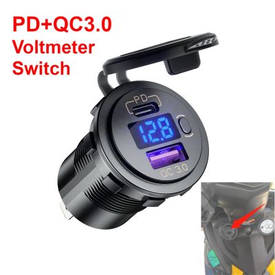 PD Type C QC 3.0 USB Fast Charger Socket with Switch Voltmeter Power Outlet Quick Charge for 12V 24V Car Motorcycle RV Boat ATV