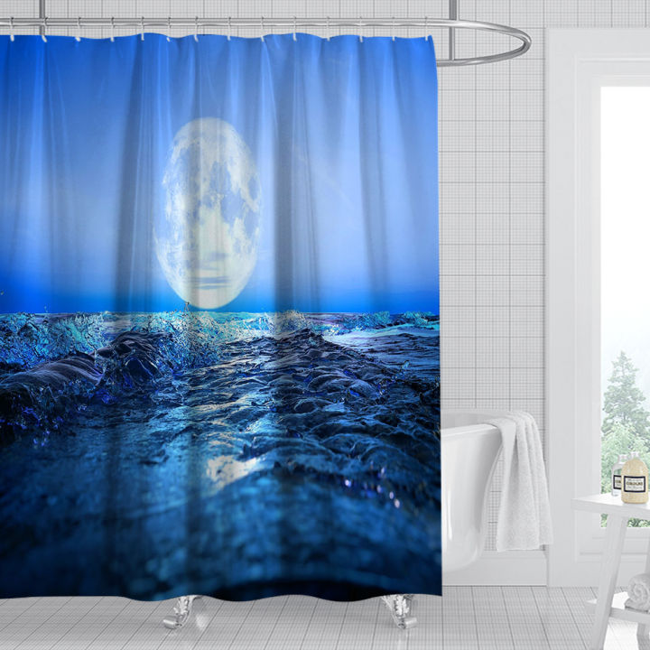night-sea-full-moon-landscape-shower-curtain-set-with-12-hooks-bathroom-decoration