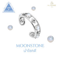 A.CEMI Moonstone Gems Band Ringcuff  White Gold 18K แหวน+ต่างหูเสริมดวงโชคลาภ ต่างหูพลอยแท้ ต่างหูไม่แพ้ ของขวัญแฟน