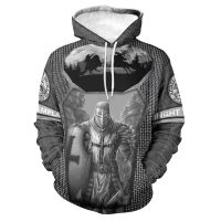 Sudadera con capucha para hombre, prenda deportiva masculina de gran tamaño con estampado 3D de crosader Knight Viking y Cuervo, ropa de calle de alta calidad con diseño Vintage, otoño