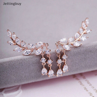 Jettingbui เครื่องประดับ Anting Giwang พู่,โกลด์ซิลเวอร์คริสตัลเพทายรูปใบไม้