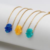 【DT】hot！ 9 Colors Necklace Hand Of Pendant Gold Clavicle Chain Hamsa Neck Jewelry