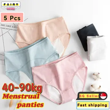 5PCS Womens Leakproof Period Panties Cotton Menstrual Underwear Seamless  Briefs 1 Black+2 Gray+2 Beige 